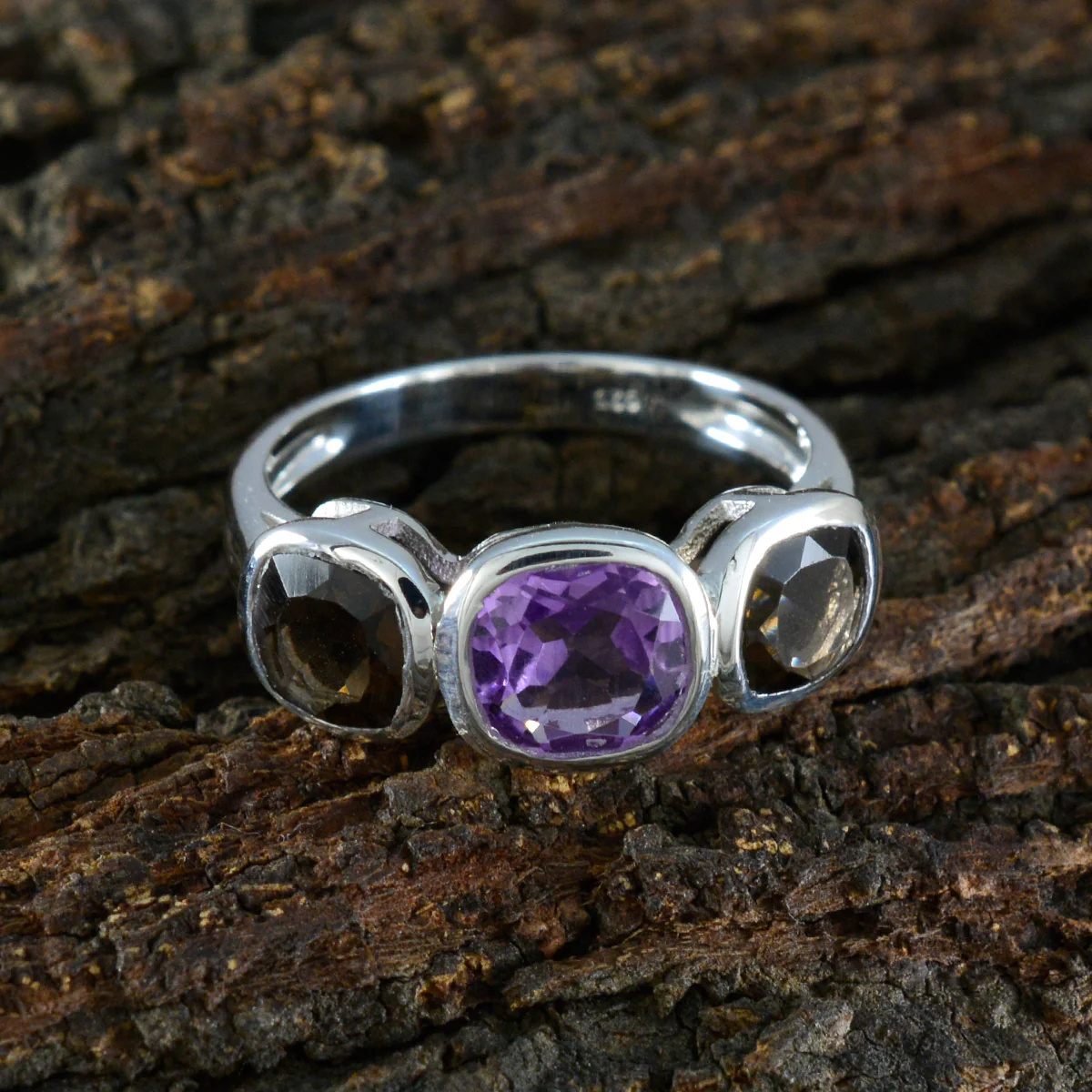 Multi Stone Trilogy Egyptian Sterling Silver multicolor Gems Slim Glamorous Ring Jewellery - Image 3
