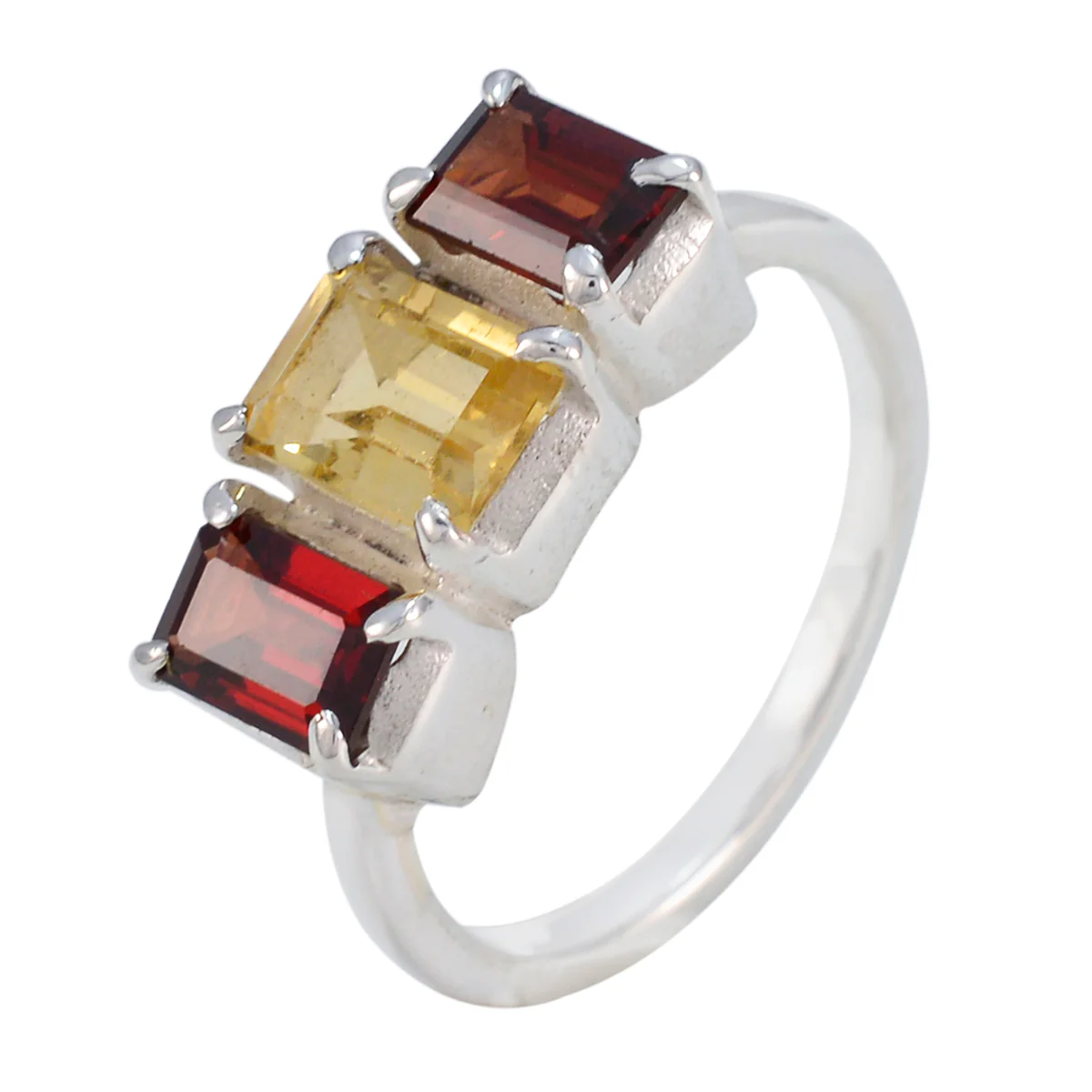 Multi Stone Trilogy French 92.5 Silver multicolor Gemstones Slim Trendy Ring Jewellery - Image 2