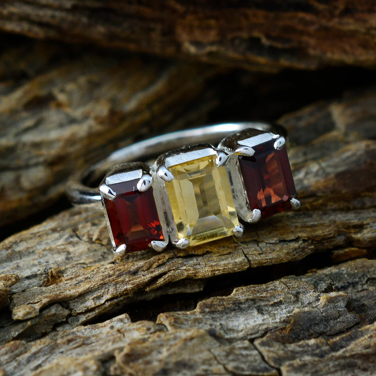Multi Stone Trilogy French 92.5 Silver multicolor Gemstones Slim Trendy Ring Jewellery - Image 3