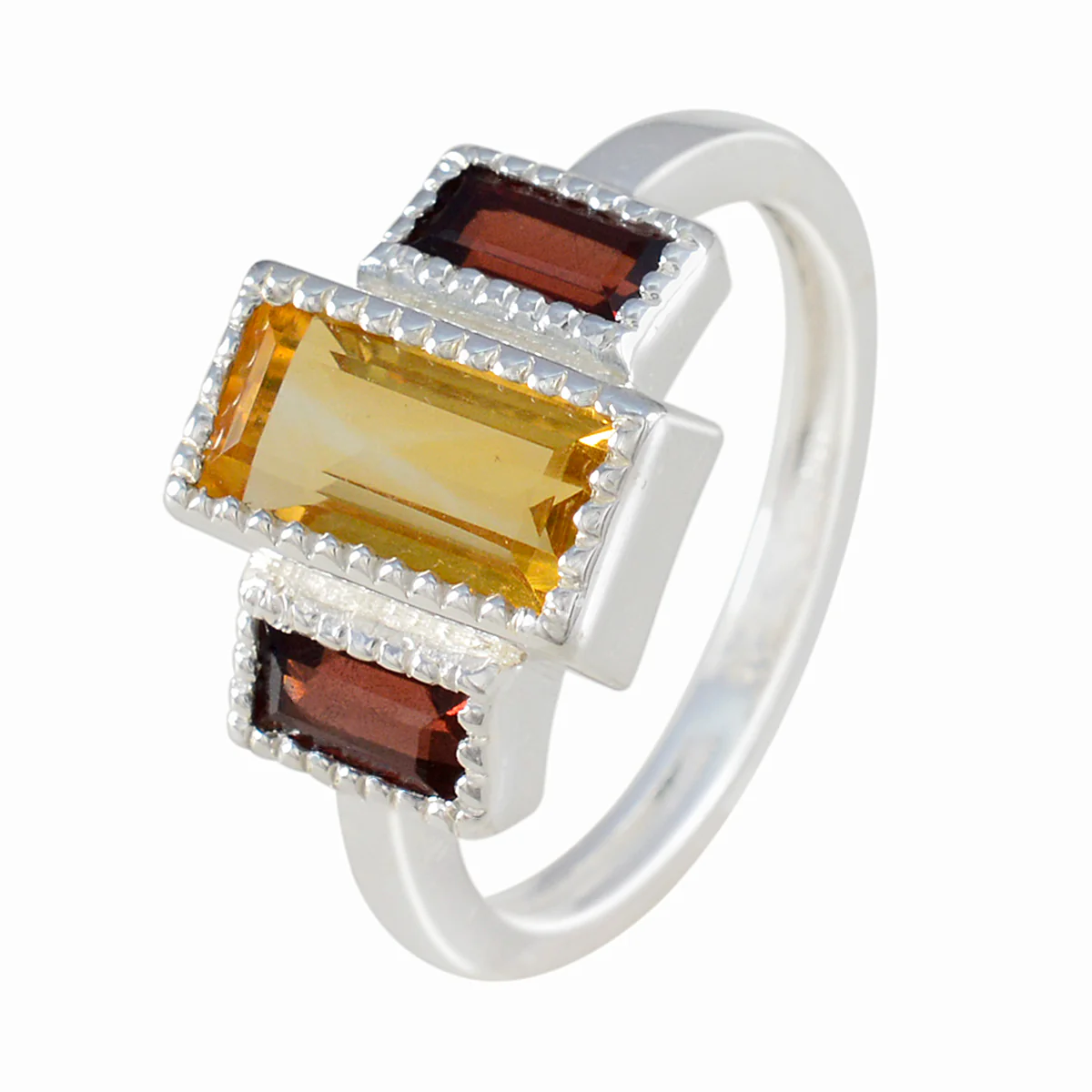 Multi Stone Trilogy French 925 Silver multicolor Gemstone Featherlight Cultural Ring Jewellery - Image 2