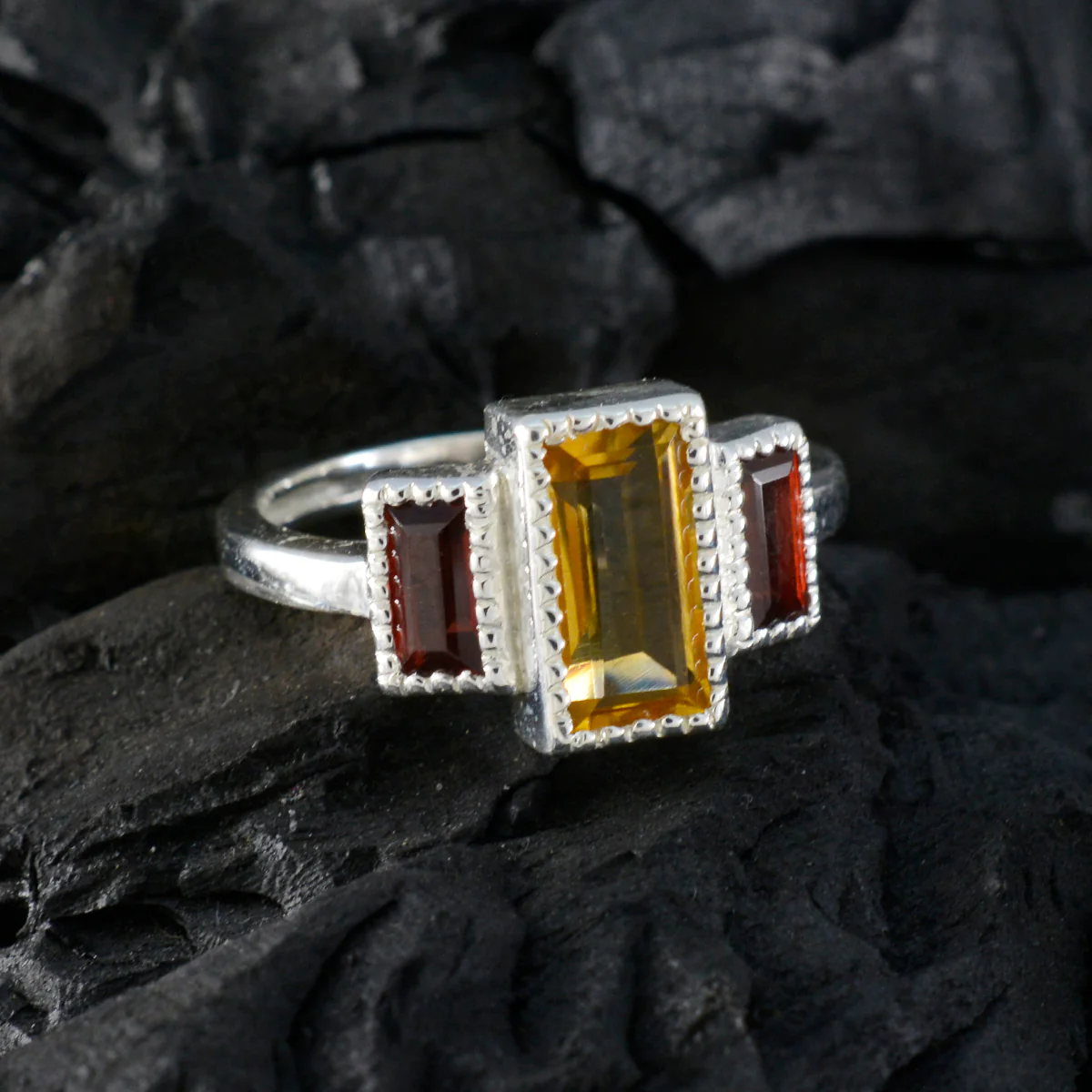 Multi Stone Trilogy French 925 Silver multicolor Gemstone Featherlight Cultural Ring Jewellery - Image 4