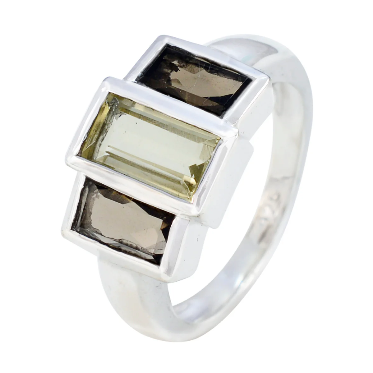 Multi Stone Trilogy French 925 Sterling Silver multicolor Gemstones Minimal Sophisticated Ring Jewelry - Image 2