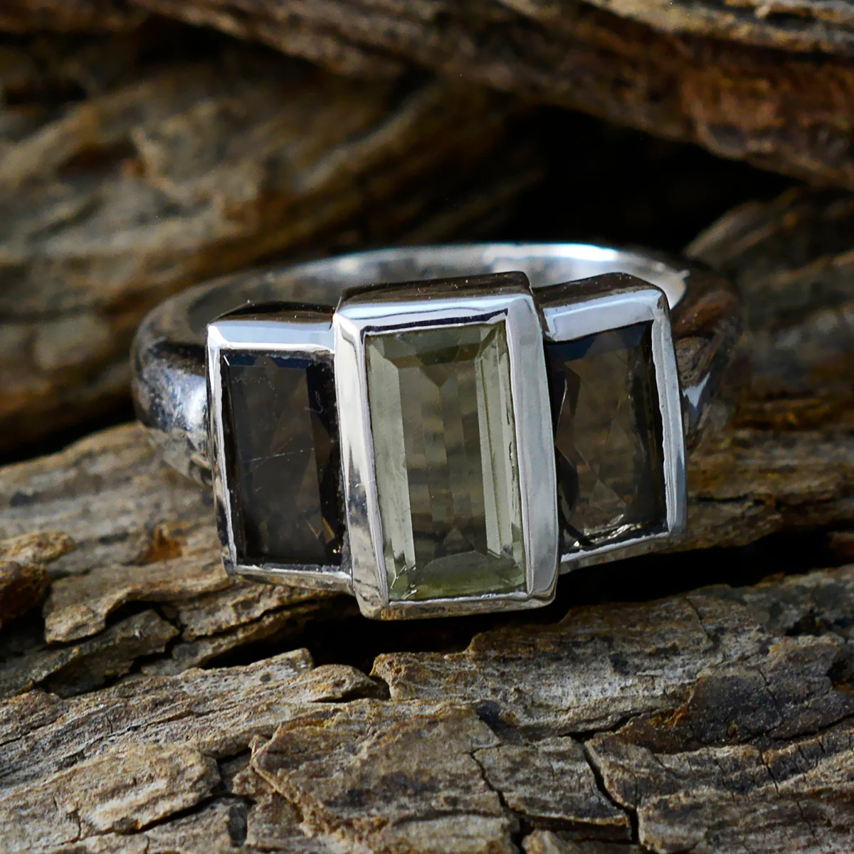 Multi Stone Trilogy French 925 Sterling Silver multicolor Gemstones Minimal Sophisticated Ring Jewelry - Image 3