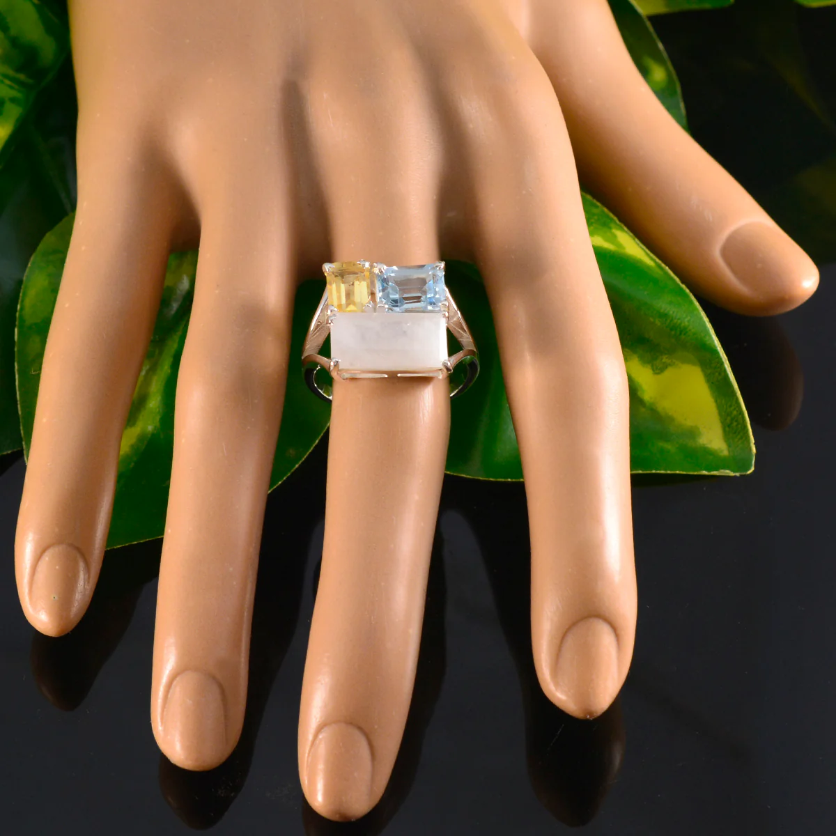 Multi Stone Trilogy German 92.5 Silver multicolor Gemstone Classic Trendy Ring Jewelry - Image 5
