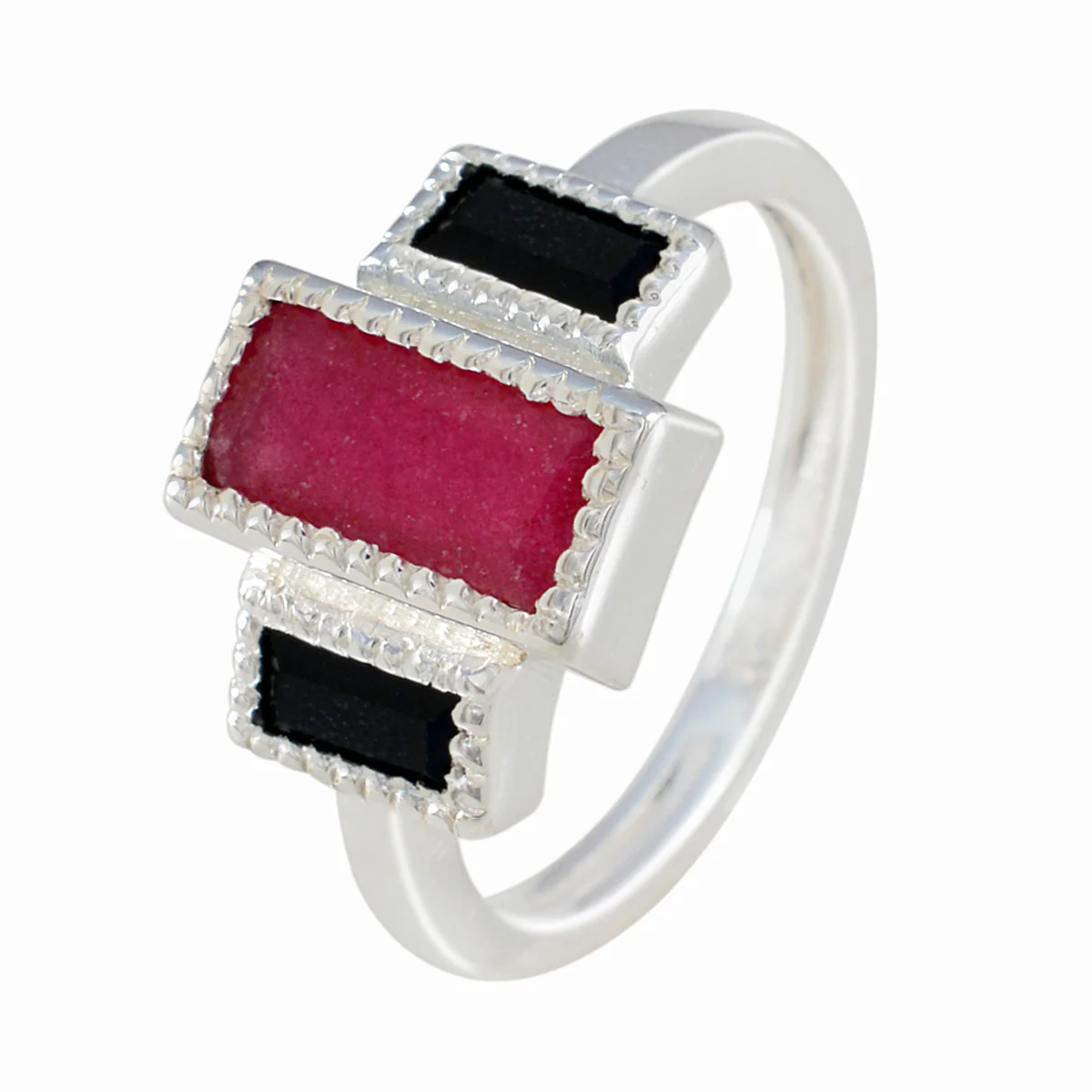 Multi Stone Trilogy German 92.5 Silver multicolor Gemstones Featherlight Boho Ring Jewelry - Image 2