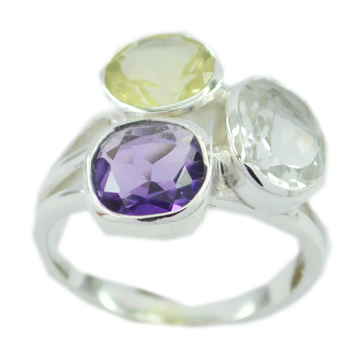 Multi Stone Trilogy German 925 Silver multicolor Gemstones Mid-weight Cocktail Ring Jewellery
