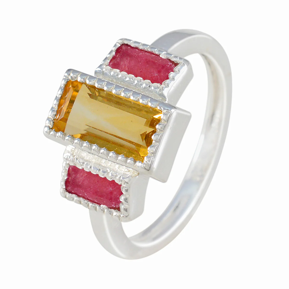 Multi Stone Trilogy German 925 Sterling Silver multicolor Gems Featherlight Boho Ring Jewelry - Image 2