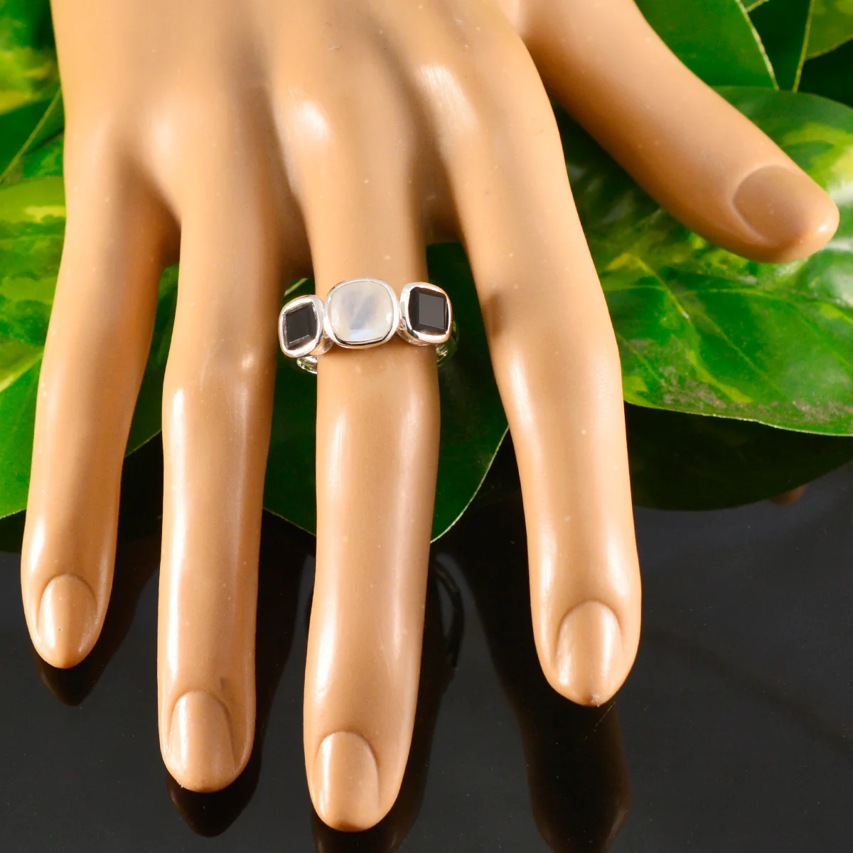 Multi Stone Trilogy German 925 Sterling Silver multicolor Gems Slim Modern Ring Jewellery - Image 5