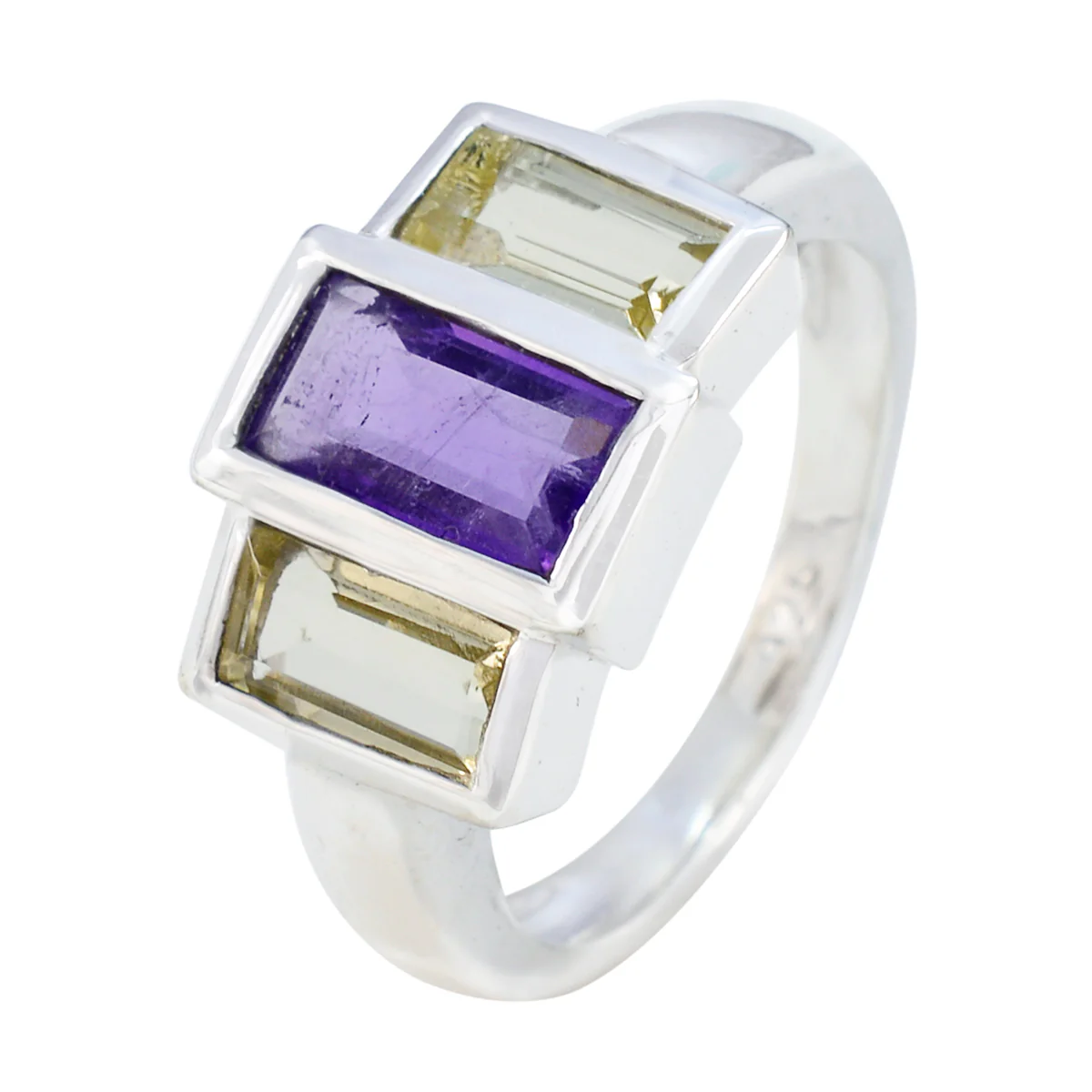 Multi Stone Trilogy German Silver multicolor Gems Minimal Modern Ring Jewellery - Image 2