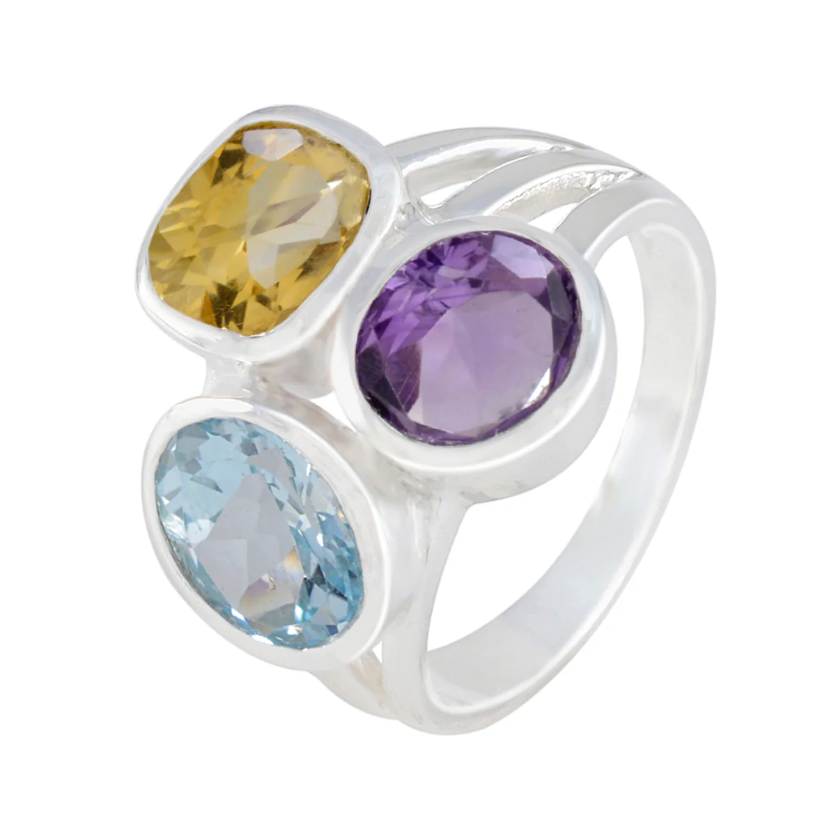 Multi Stone Trilogy Indian 92.5 Silver multicolor Gems Eye-catching Cocktail Ring Jewellery - Image 2