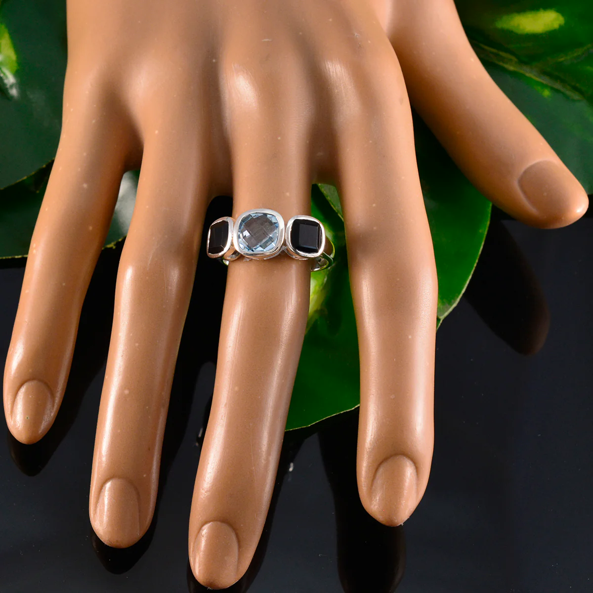 Multi Stone Trilogy Indian 92.5 Silver multicolor Gems Slim Feminine Ring Jewellery - Image 5