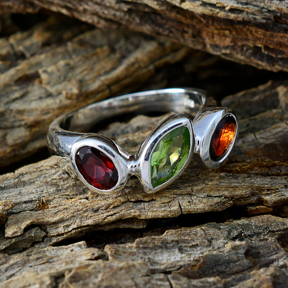 Multi Stone Trilogy Indian 92.5 Silver multicolor Gemstones Minimal Trendy Ring Jewelry - Image 3