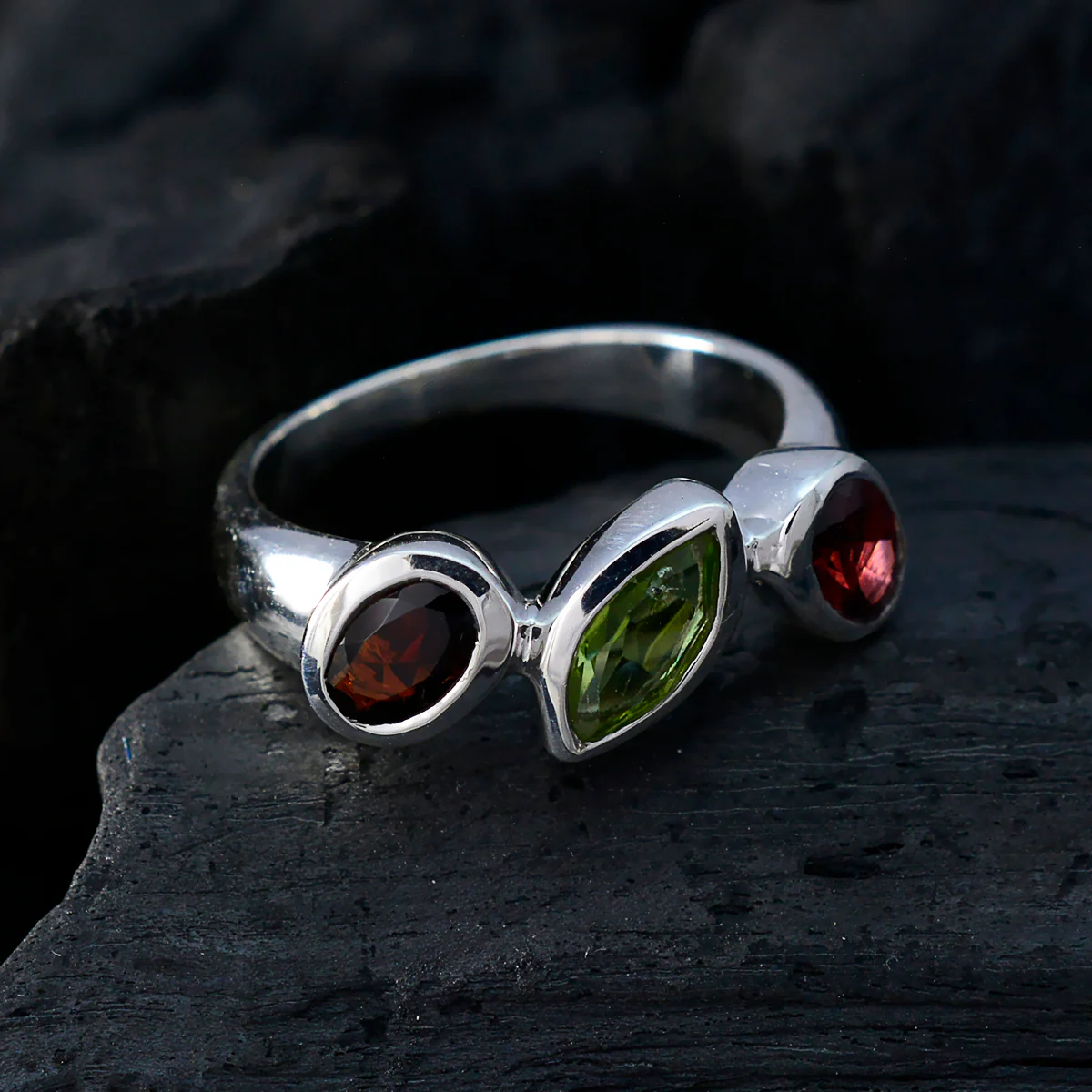 Multi Stone Trilogy Indian 92.5 Silver multicolor Gemstones Minimal Trendy Ring Jewelry - Image 4