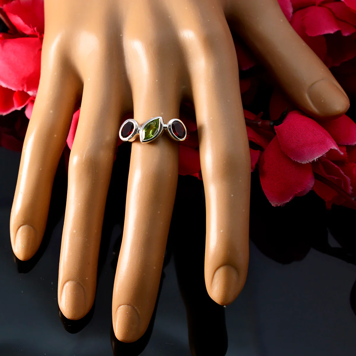 Multi Stone Trilogy Indian 92.5 Silver multicolor Gemstones Minimal Trendy Ring Jewelry - Image 5