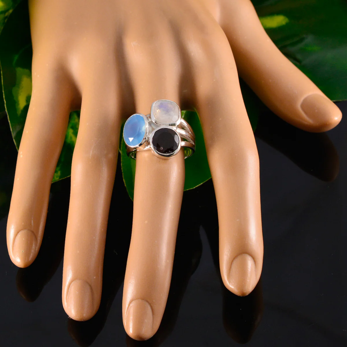 Multi Stone Trilogy Indian 925 Silver multicolor Gemstones Eye-catching Cocktail Ring Jewellery - Image 5