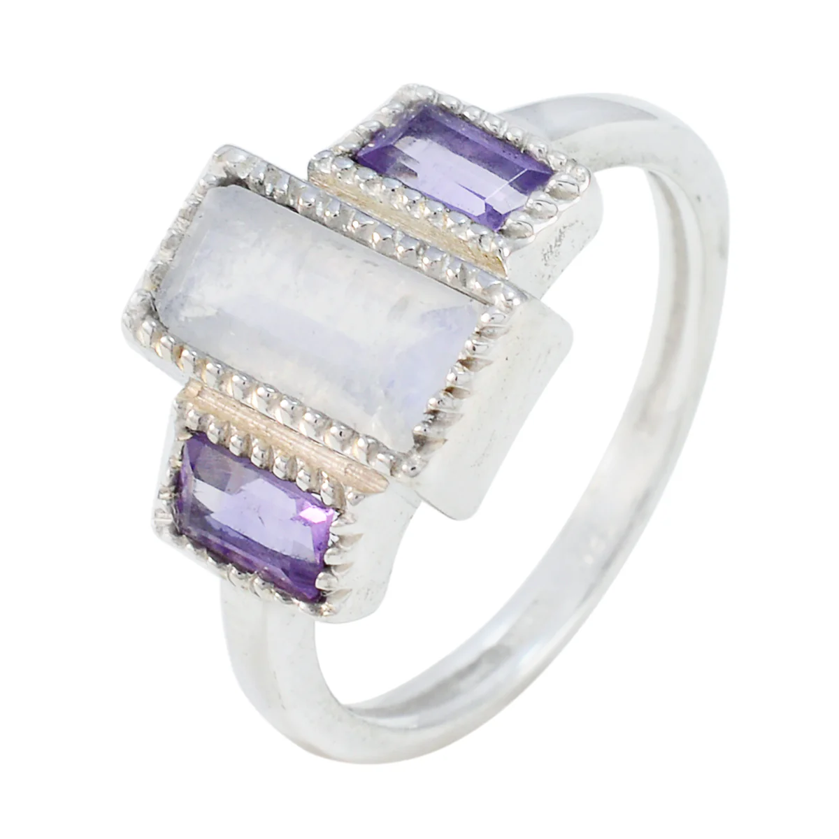 Multi Stone Trilogy Indian 925 Silver multicolor Gemstones Featherlight Sophisticated Ring Jewelry - Image 2