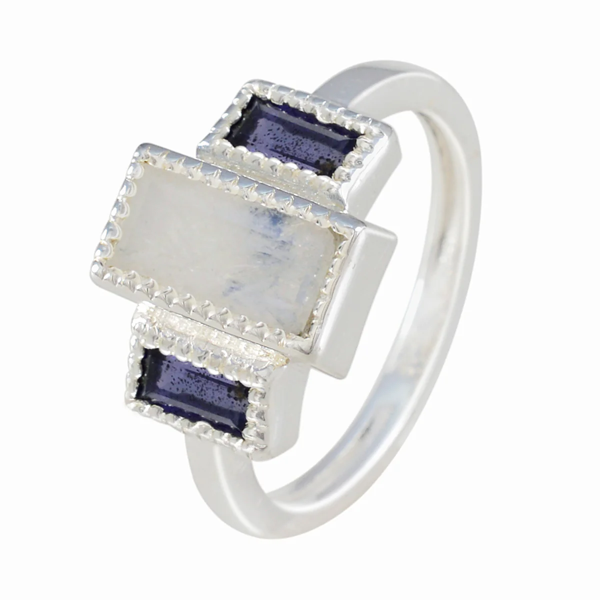 Multi Stone Trilogy Indian Silver multicolor Gemstone Featherlight Artisan Ring Jewellery - Image 2