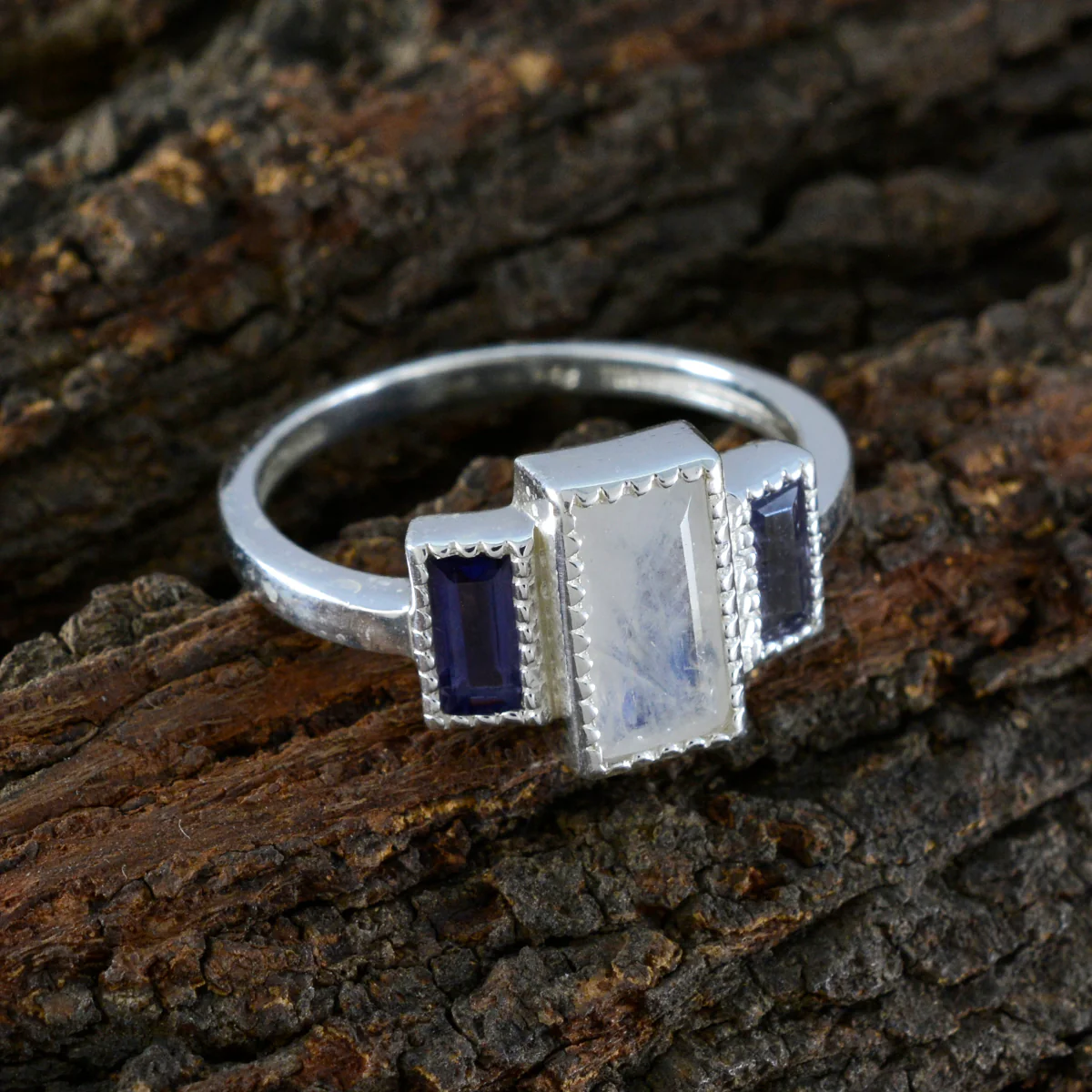 Multi Stone Trilogy Indian Silver multicolor Gemstone Featherlight Artisan Ring Jewellery - Image 3