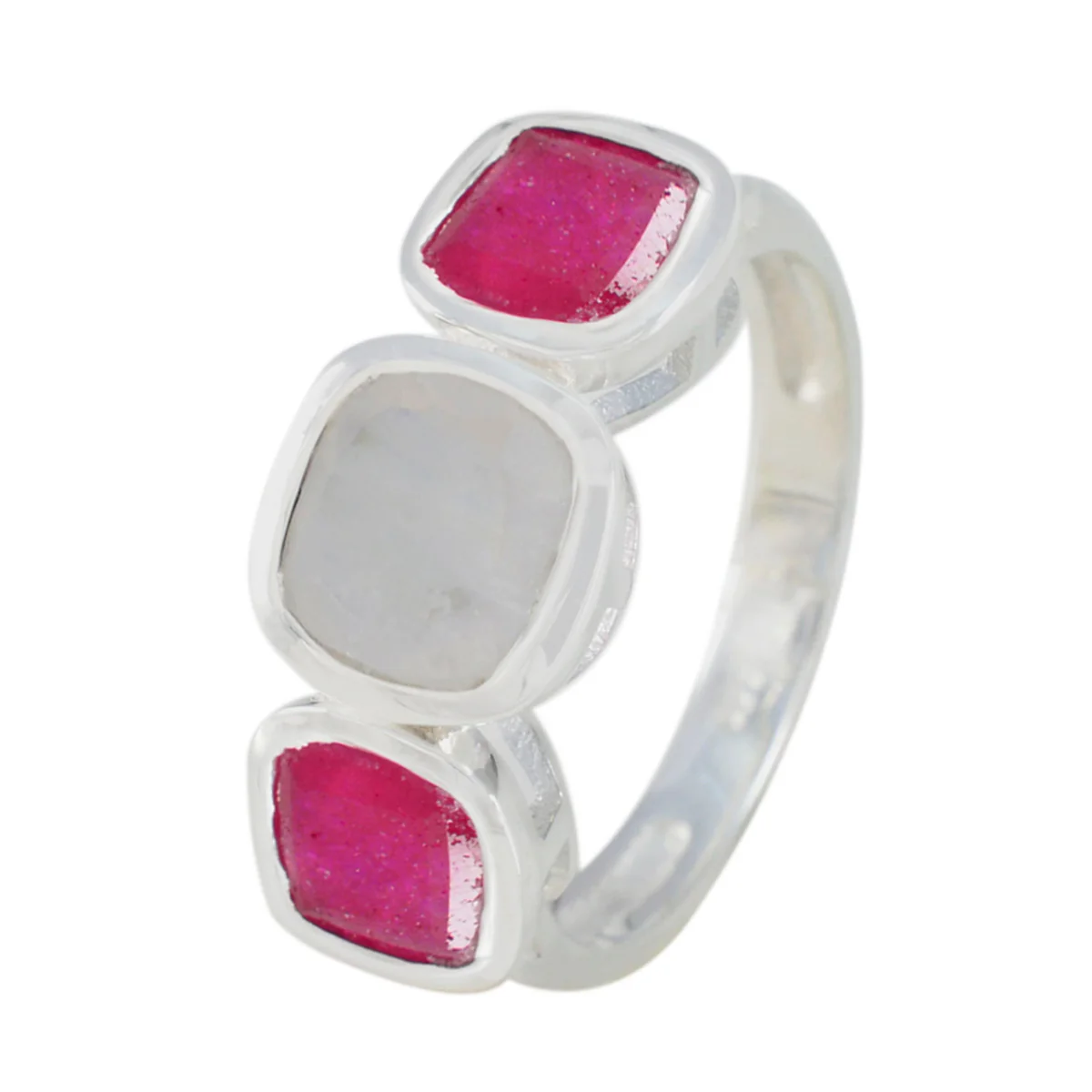 Multi Stone Trilogy Indian Silver multicolor Gemstone Slim Contemporary Ring Jewelry - Image 2