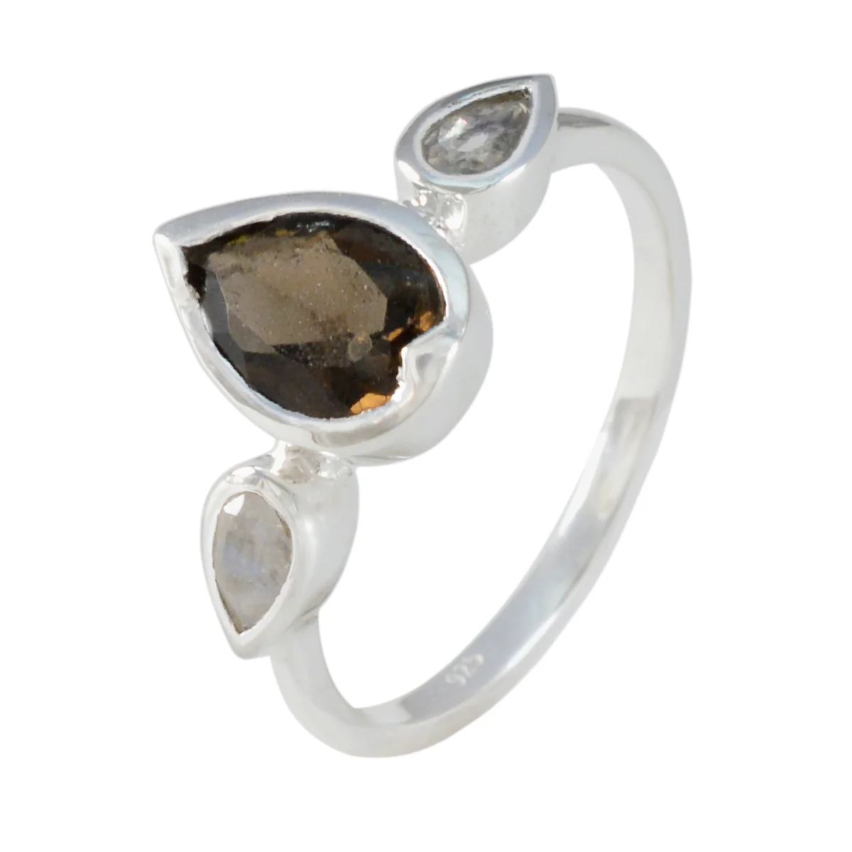 Multi Stone Trilogy Japanese 925 Sterling Silver multicolor Gems Dainty Feminine Ring Jewellery - Image 2