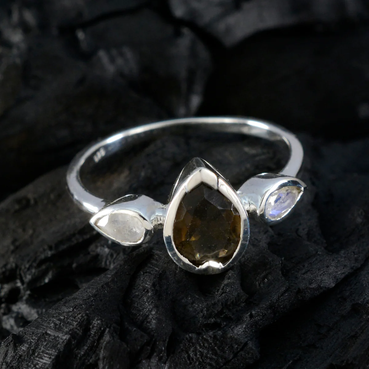 Multi Stone Trilogy Japanese 925 Sterling Silver multicolor Gems Dainty Feminine Ring Jewellery - Image 4
