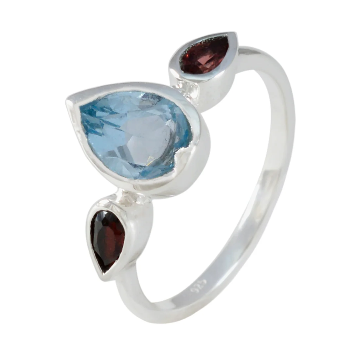Multi Stone Trilogy Japanese Silver multicolor Gemstones Dainty Trendy Ring Jewellery - Image 2