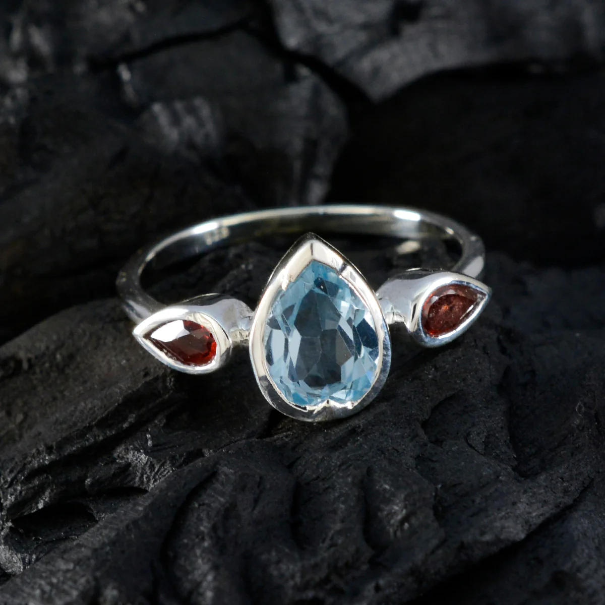 Multi Stone Trilogy Japanese Silver multicolor Gemstones Dainty Trendy Ring Jewellery - Image 4