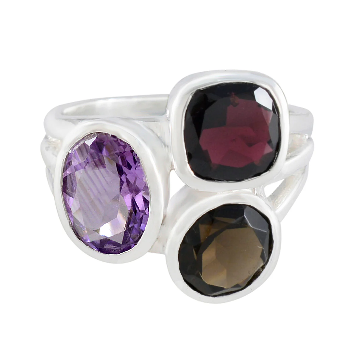 Multi Stone Trilogy Moroccan 92.5 Silver multicolor Gemstone Eye-catching Cocktail Ring Jewellery