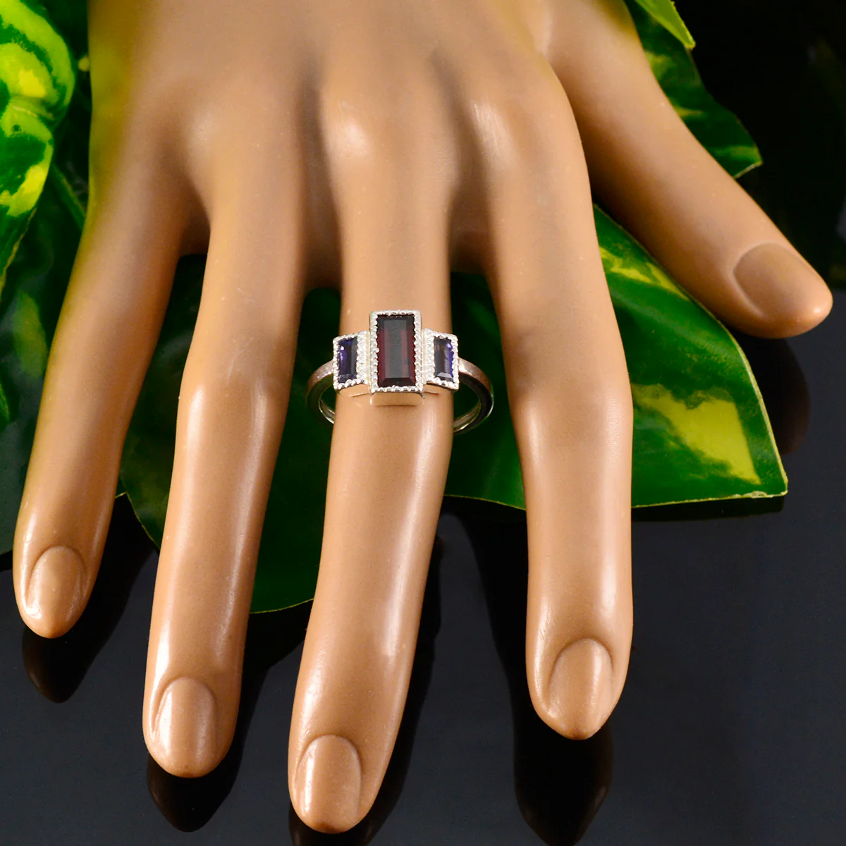 Multi Stone Trilogy Moroccan 92.5 Silver multicolor Gemstone Featherlight Graceful Ring Jewelry - Image 5
