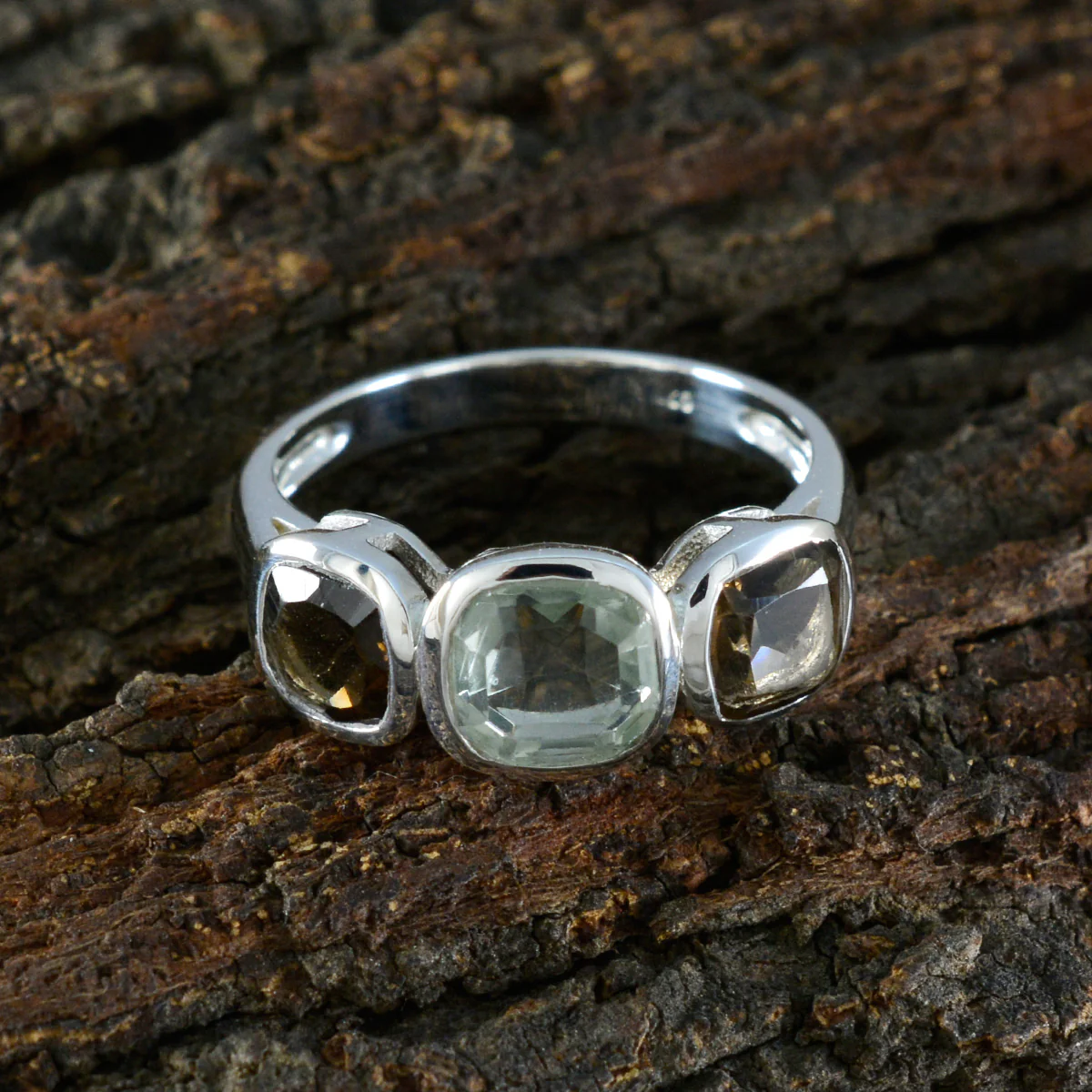 Multi Stone Trilogy Moroccan 92.5 Silver multicolor Gemstone Slim Cultural Ring Jewellery - Image 3