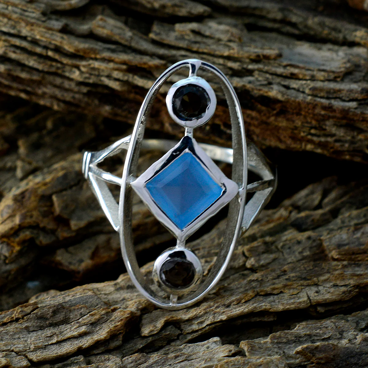 Multi Stone Trilogy Moroccan 925 Silver multicolor Gems Slim Sophisticated Ring Jewellery - Image 3