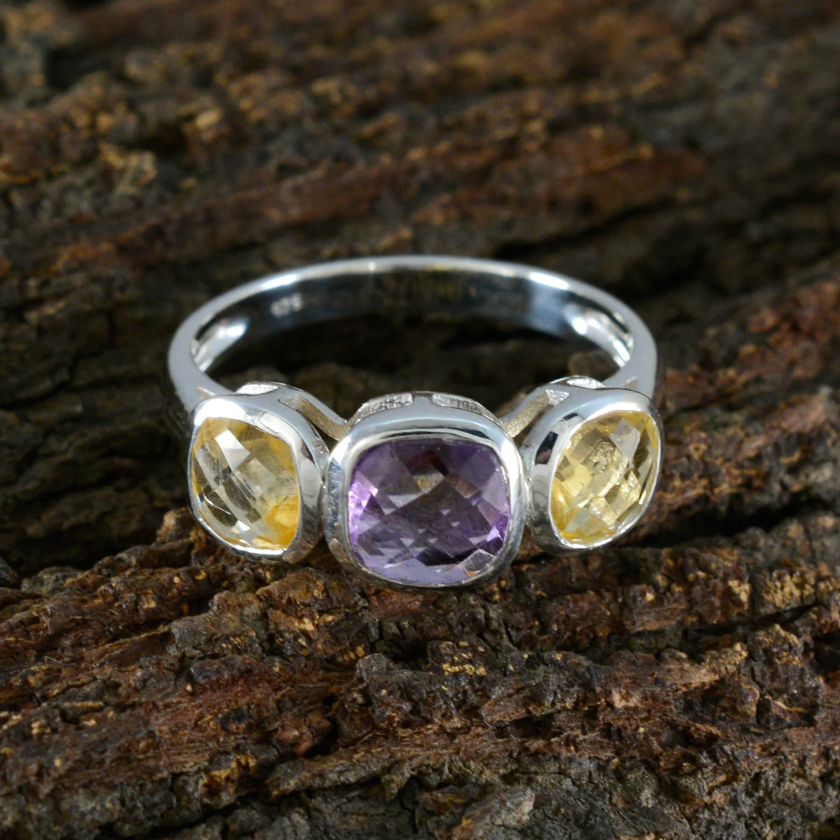 Multi Stone Trilogy Moroccan Sterling Silver multicolor Gems Slim Luxurious Ring Jewelry - Image 3