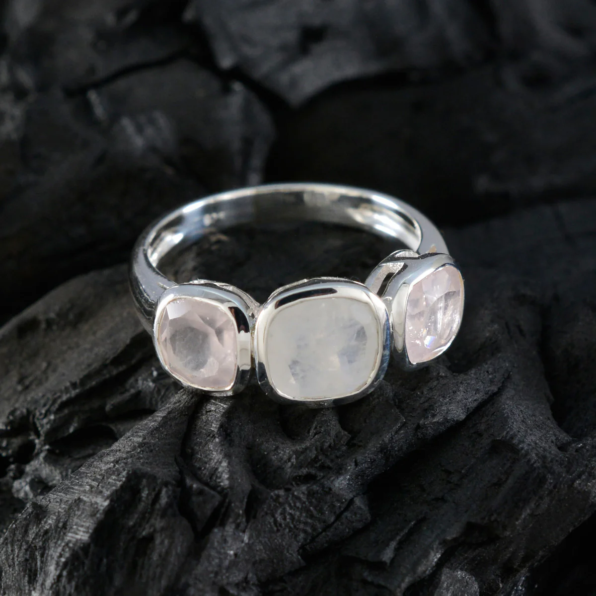 Multi Stone Trilogy Russian 925 Silver multicolor Gems Slim Trendy Ring Jewelry - Image 4