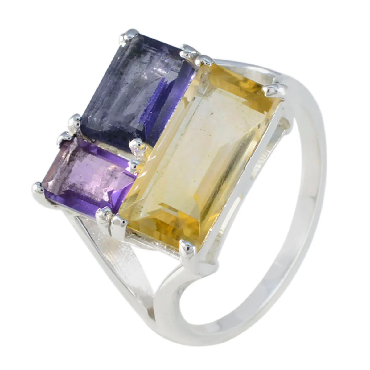 Multi Stone Trilogy Russian 925 Sterling Silver multicolor Gems Classic Trendy Ring Jewelry - Image 2