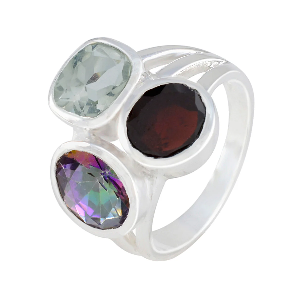 Multi Stone Trilogy Russian Silver multicolor Gemstones Eye-catching Cocktail Ring Jewellery - Image 2