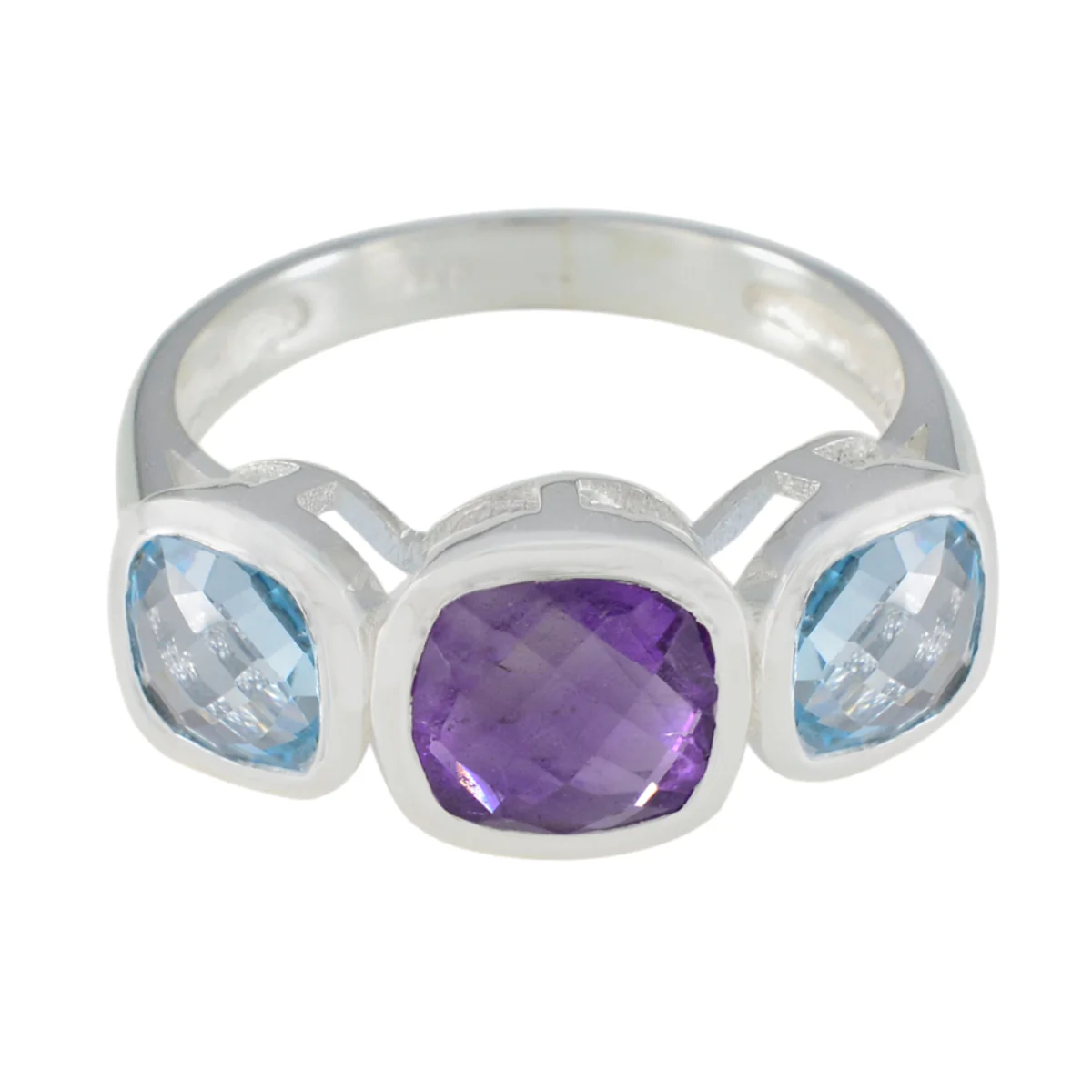 Multi Stone Trilogy Russian Silver multicolor Gemstones Slim Fairytale Ring Jewellery