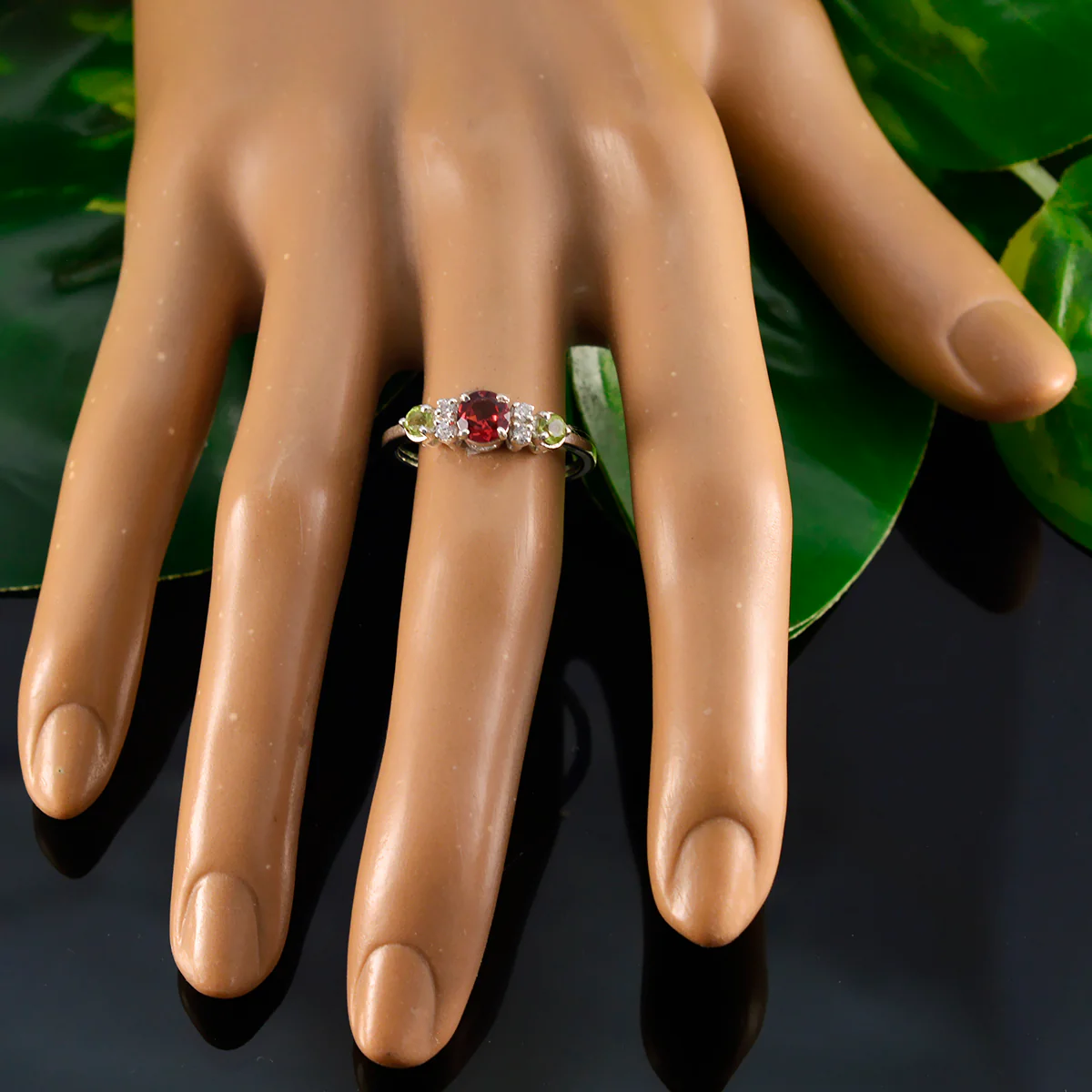 Multi Stone Trilogy Turkish Silver multicolor Gemstones Delicate Abstract Ring Jewelry - Image 5