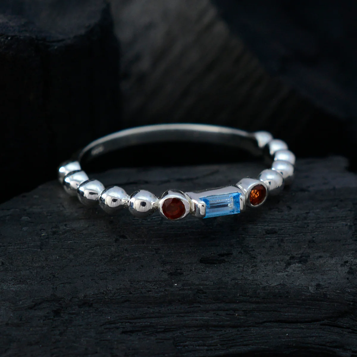 Multi Stone Trilogy Turkish Sterling Silver multicolor Gems Delicate Abstract Ring Jewelry - Image 4