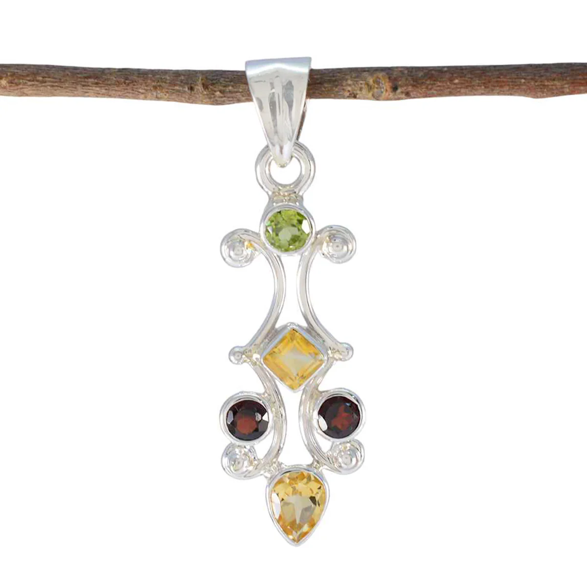 Multi Stone Whisper-thin Latin American Silver Penta Audrey Abstract multicolor Pendant Jewelry