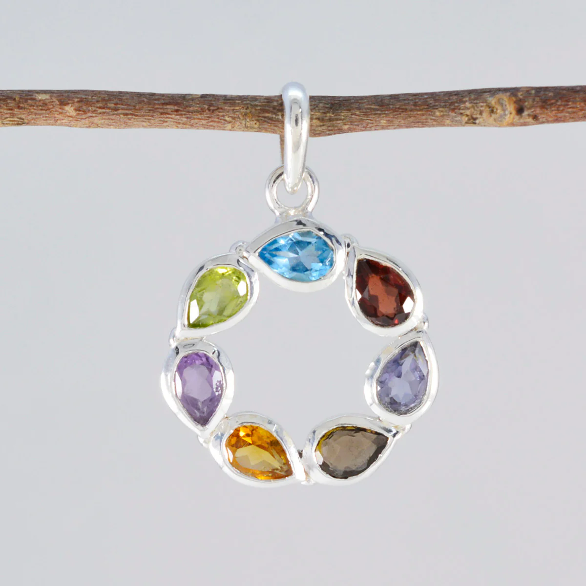 Multi Stone Whisper-thin Russian 925 Silver Hepta Hazel propsel multicolor Pendant Jewelry - Image 2