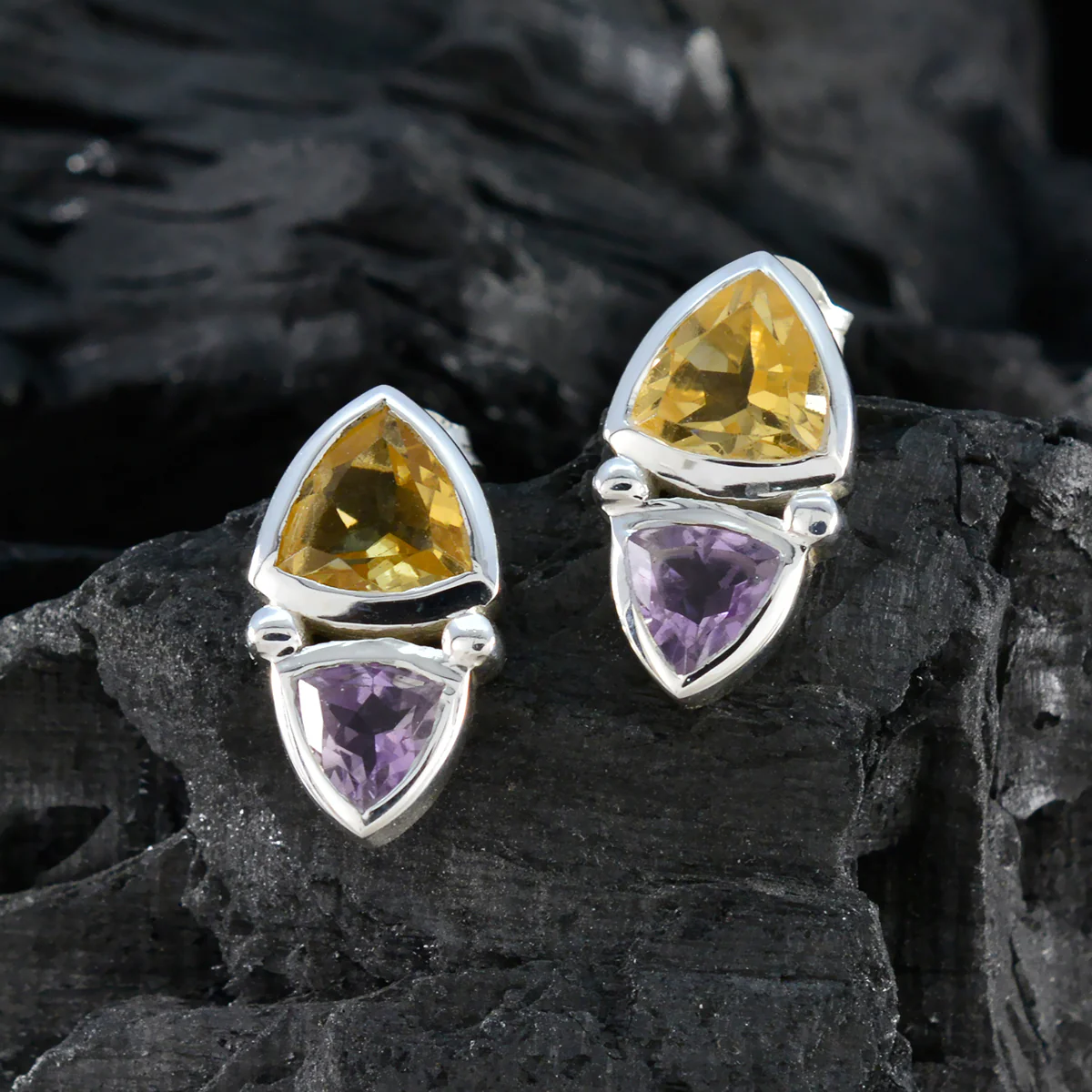 Multi Turkish Aria Toi et Moi Stud multicolor 925 Sterling Silver Earring - Image 2