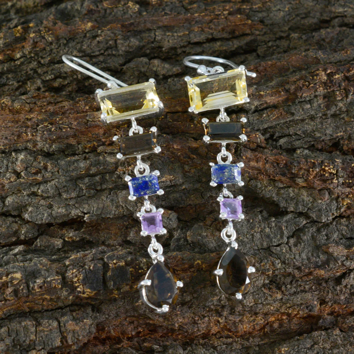 Multi Turkish Pauline Penta Dangle multicolor Sterling Silver Earring - Image 3