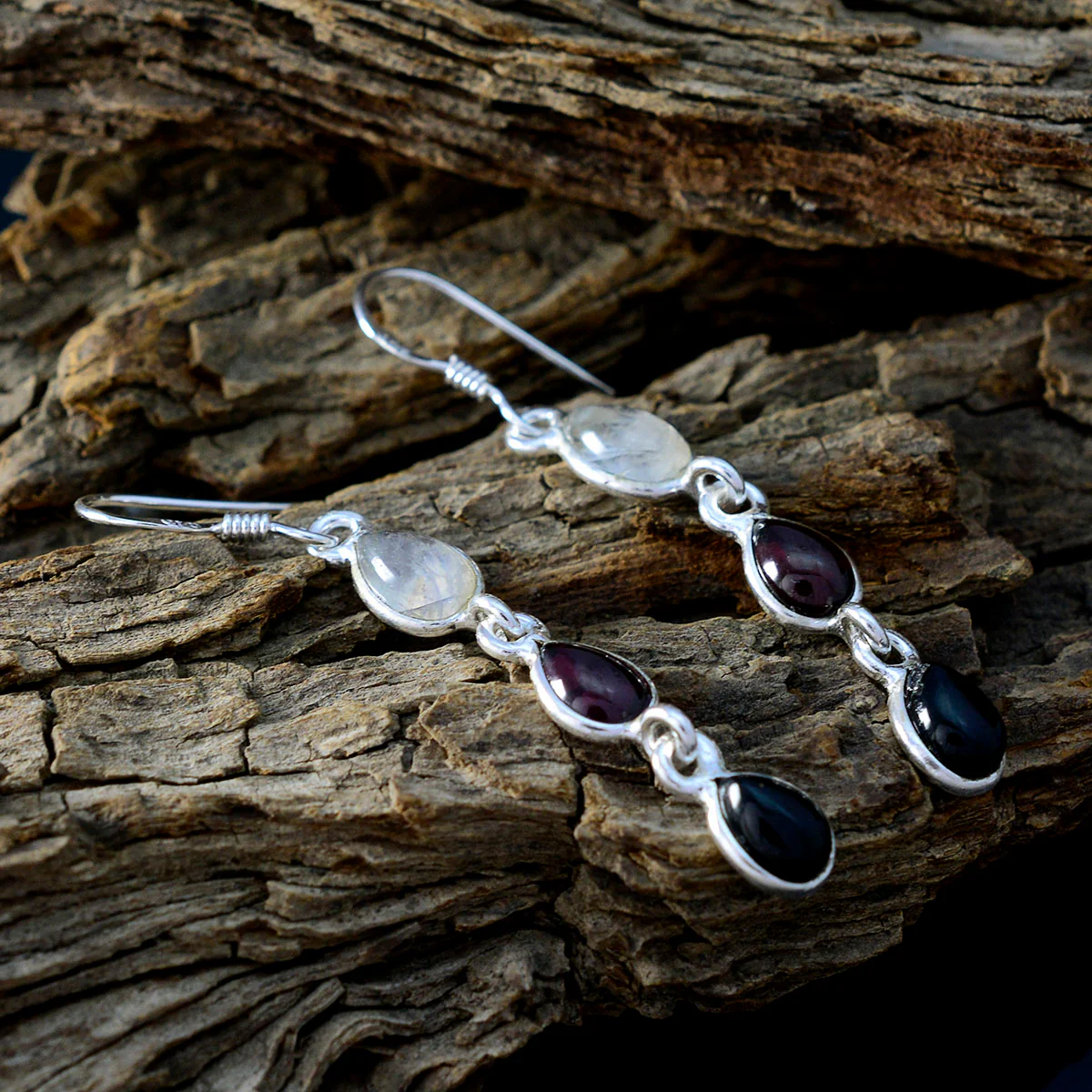 Multi Turkish Pilar multiple Dangle multicolor Silver Earring - Image 3