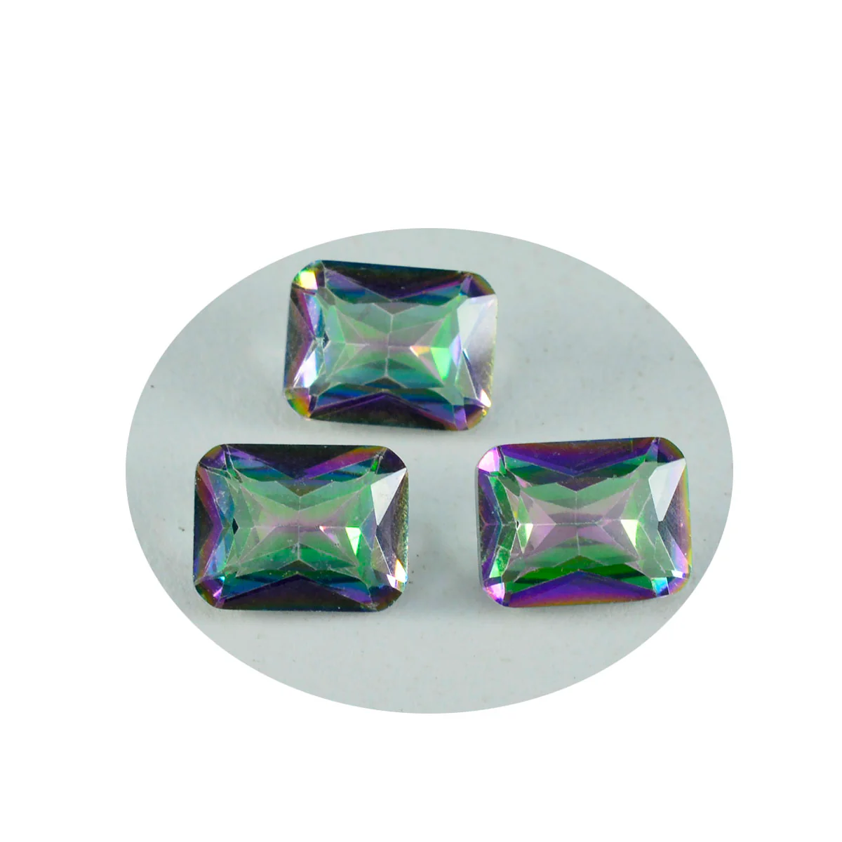 Mystic Quartz 1PC Small 6x8 MM Emerald Faceted Multicolor Luster Semi Precious Loose Gemstones - Image 4