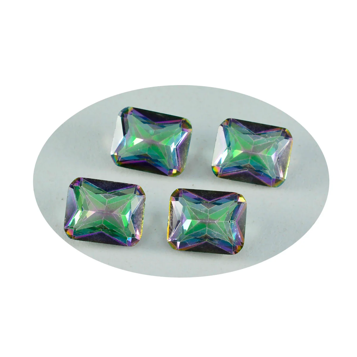 Mystic Quartz 1PC Small 6x9 MM Emerald Faceted Multicolor Lustrous Semi Precious Gems - Image 2