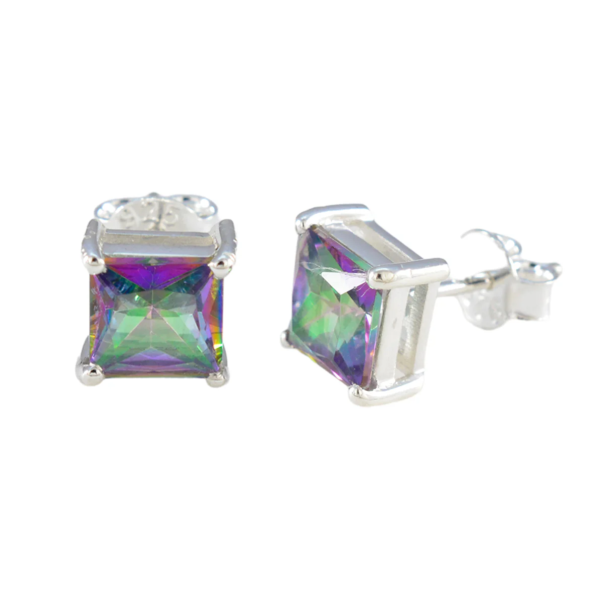 Mystic Quartz American María Solitaire Stud multicolor 925 Silver Earring - Image 2