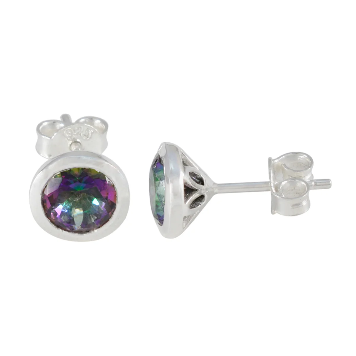 Mystic Quartz Australian Yasmine Solitaire Stud multicolor 92.5 Silver Earring - Image 2