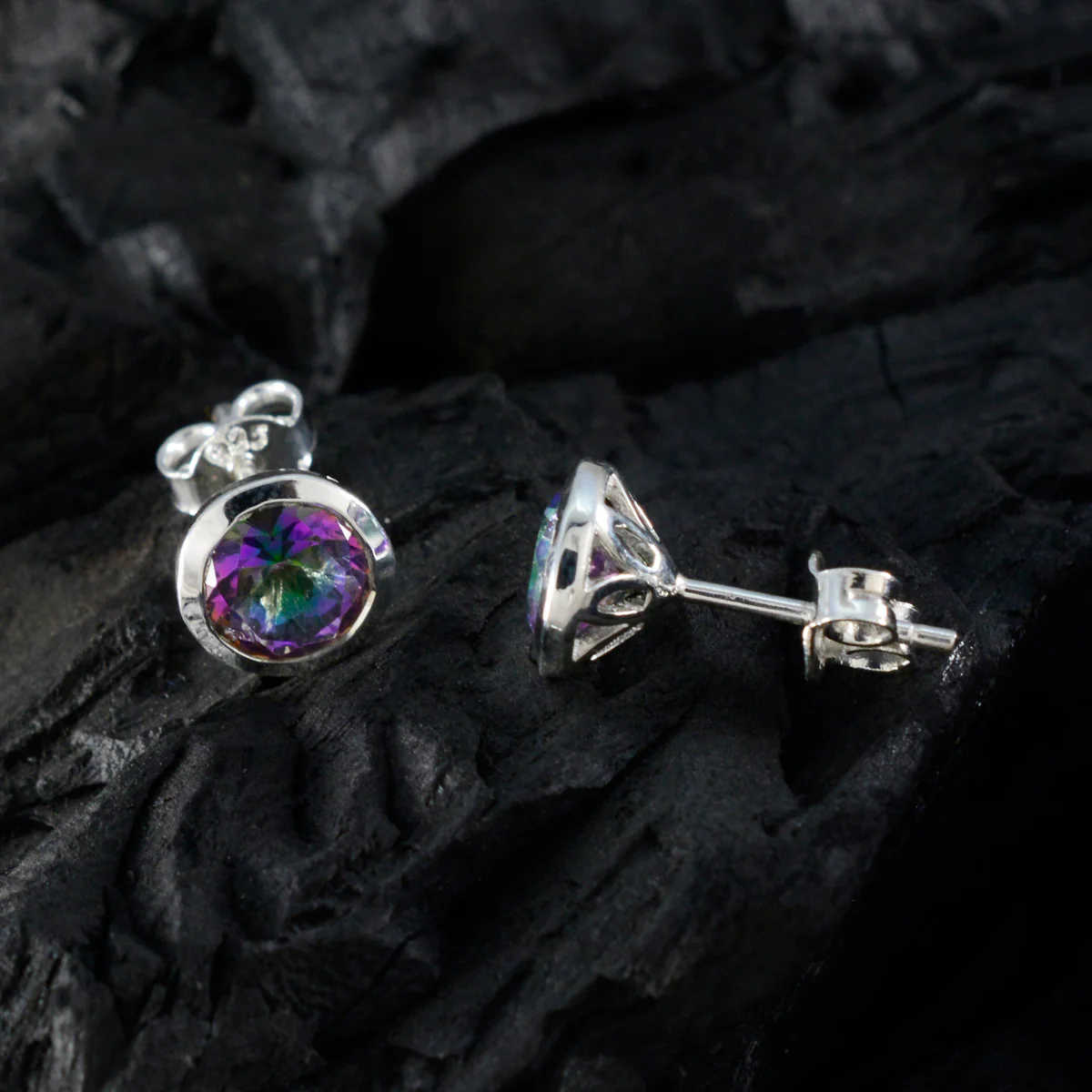 Mystic Quartz Australian Yasmine Solitaire Stud multicolor 92.5 Silver Earring - Image 4