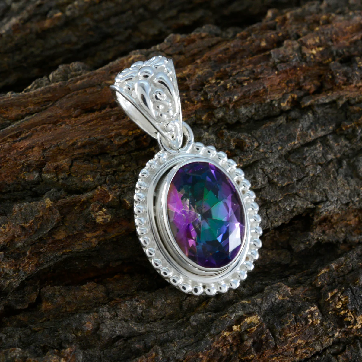 Mystic Quartz Essential Turkish Sterling Silver Solitaire Luisa Rope-Wire multicolor Pendant Jewellery - Image 2