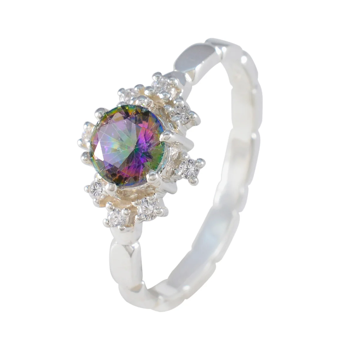 Mystic Quartz Halo American Sterling Silver multicolor Gemstones Dainty Glamorous Ring Jewelry - Image 2